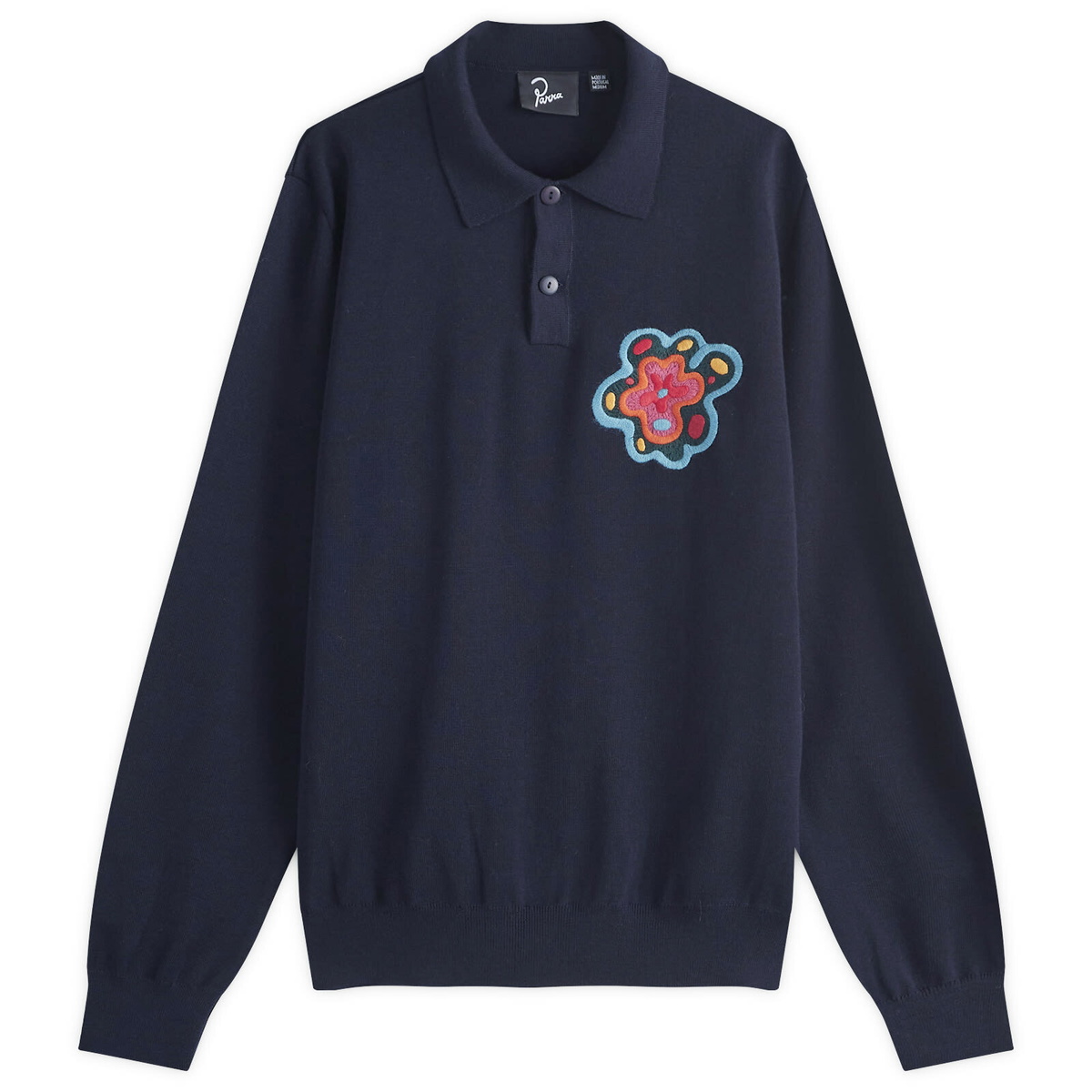 By Parra Men's Flower Blob Knitted Polo Shirt in Midnight Blue