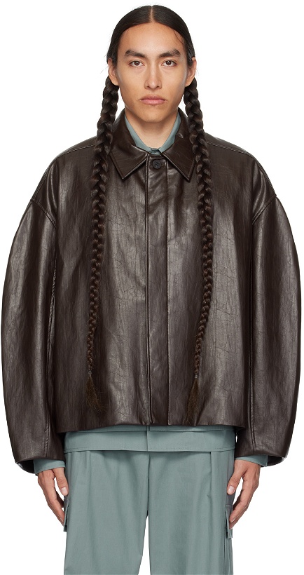 Photo: LE17SEPTEMBRE Brown Buttoned Faux-Leather Jacket