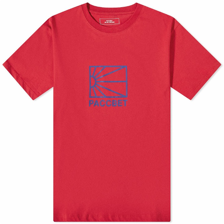 Photo: PACCBET Men's Sun Logo T-Shirt in Dark Red