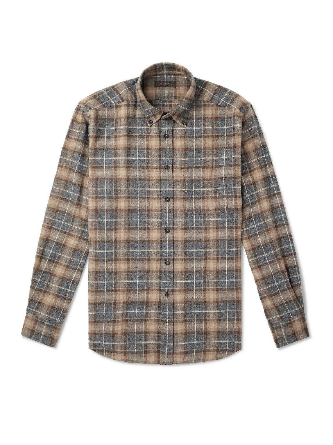 Incotex - Button-Down Collar Checked Cotton-Flannel Shirt - Blue