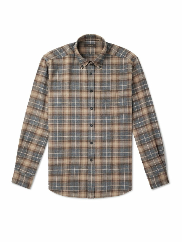 Photo: Incotex - Button-Down Collar Checked Cotton-Flannel Shirt - Blue