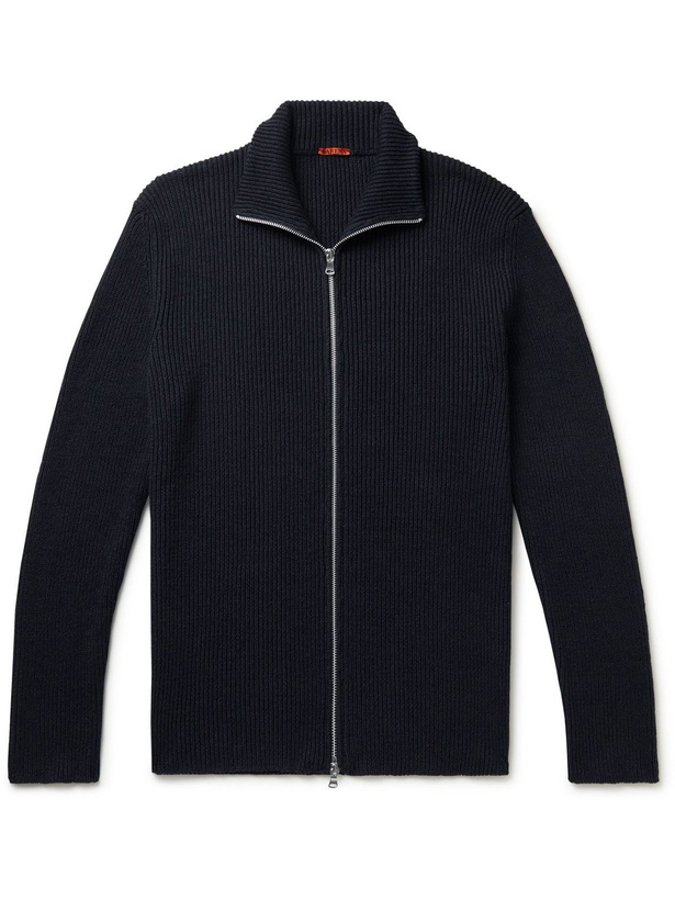 Photo: Barena - Slim-Fit Ribbed Linen and Cotton-Blend Zip-Up Cardigan - Blue