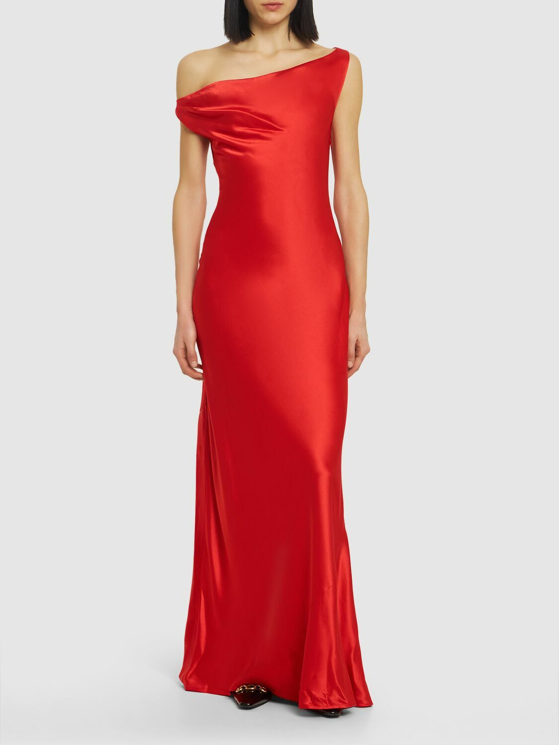 asymmetrical neckline maxi dress Goldara | Black Bardot-Neck Maxi Dress With Ruffled Asymmetric-Hem main image 1