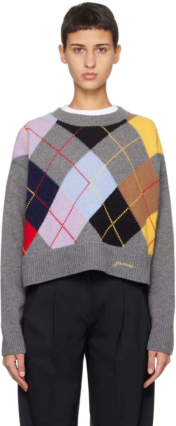 GANNI Gray Harlequin Sweater GANNI