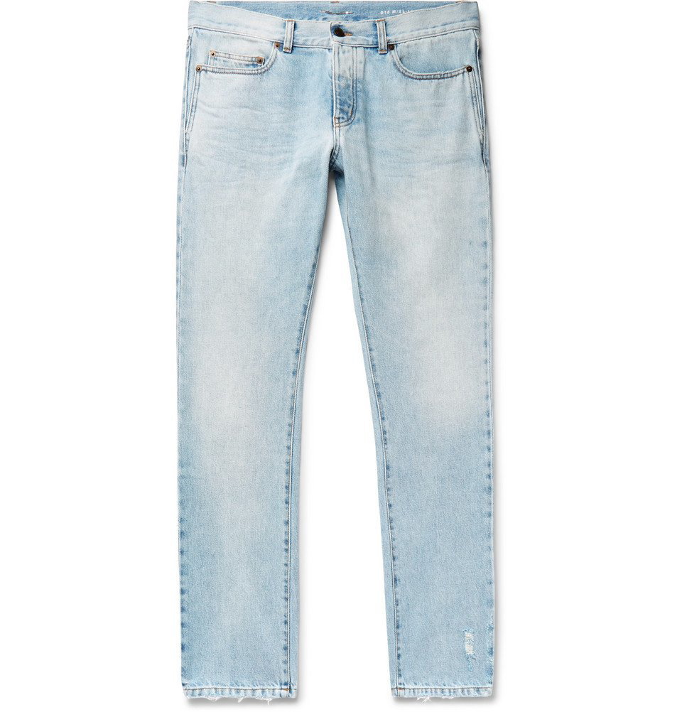 SAINT LAURENT blue faded ripped jeans
