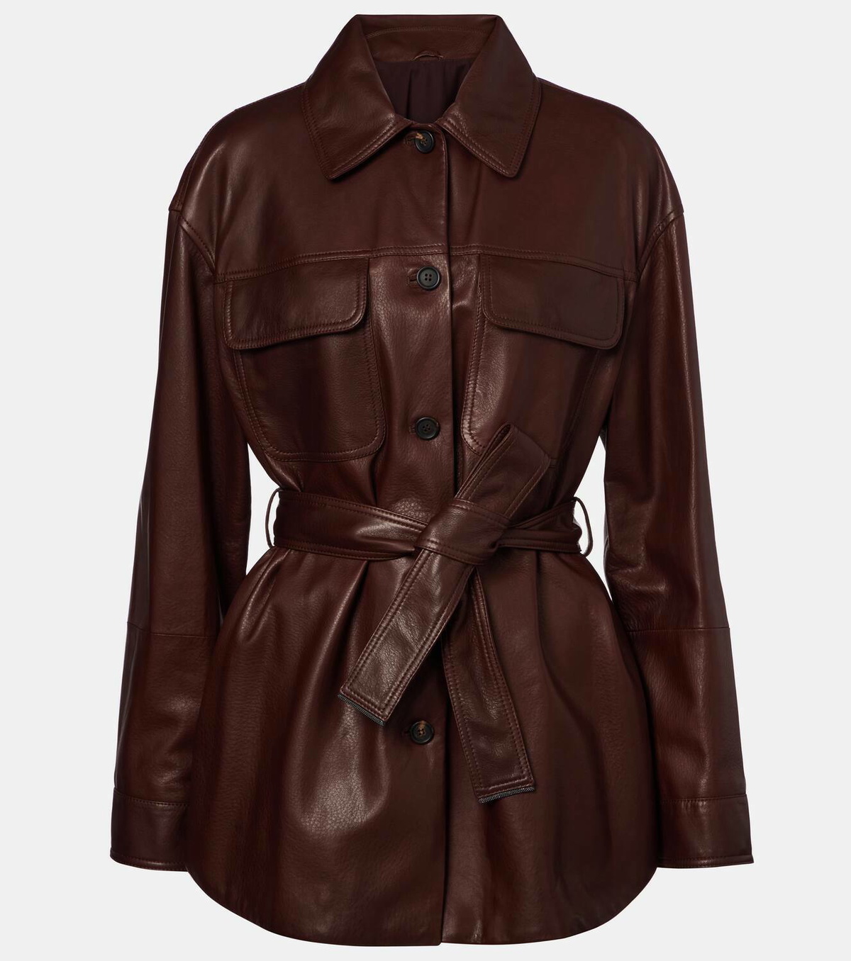 レザージャケット・コート Brunello Cucinelli Leather Jacket With Belt Brunello Cucinelli Belted leather jacket Brunello Cucinelli