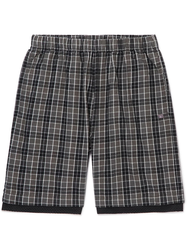 Photo: Acne Studios - Rong Logo-Appliquéd Checked Organic Cotton-Flannel Drawstring Shorts - Black