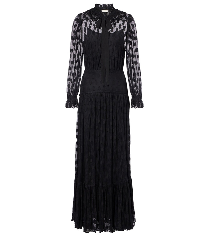 Photo: Ulla Johnson Soraya polka-dot tie-neck mesh maxi dress
