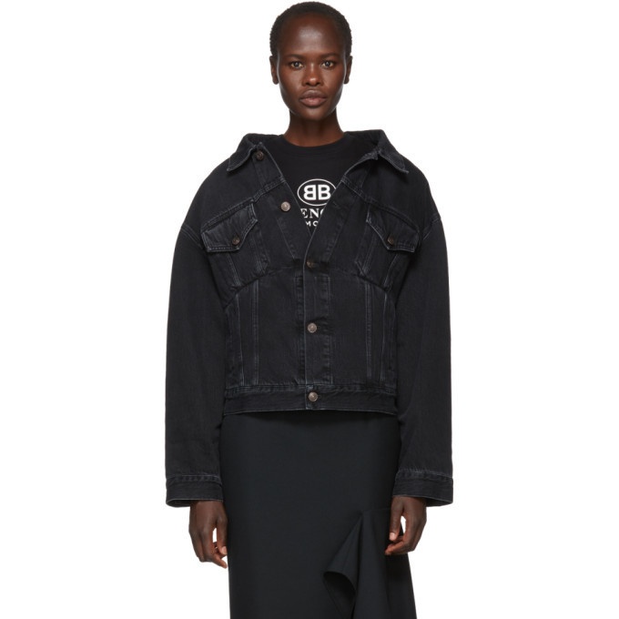 Balenciaga Denim Jacket Sinners Back Logo Embroidery Black size 44 489847  TUE14  eBay