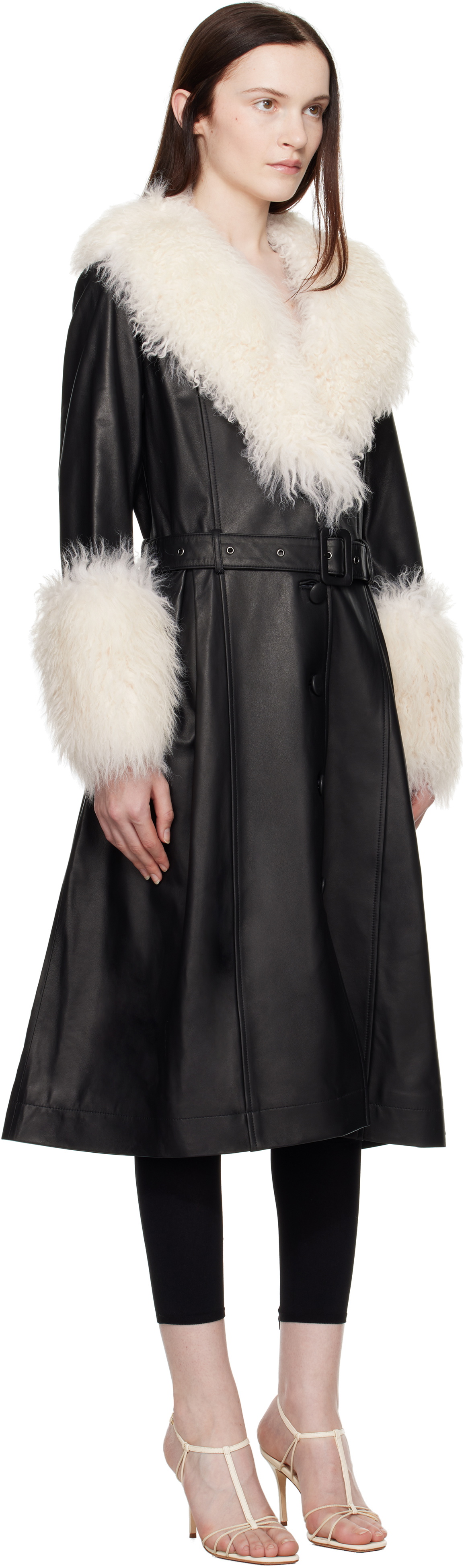 Saks Potts Black & Off-White Foxy Shearling Coat Saks Potts