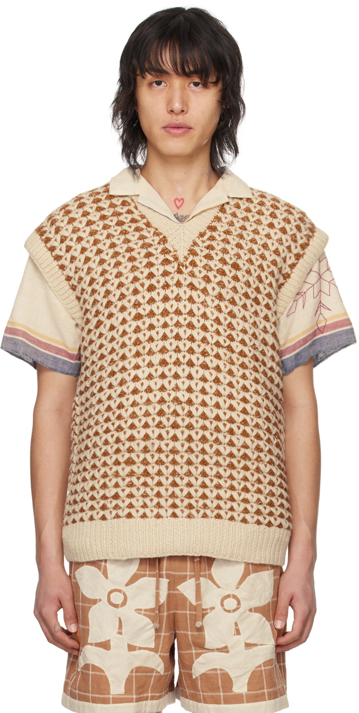 HARAGO Orange & Off-White Jacquard Vest