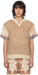 HARAGO Orange & Off-White Jacquard Vest