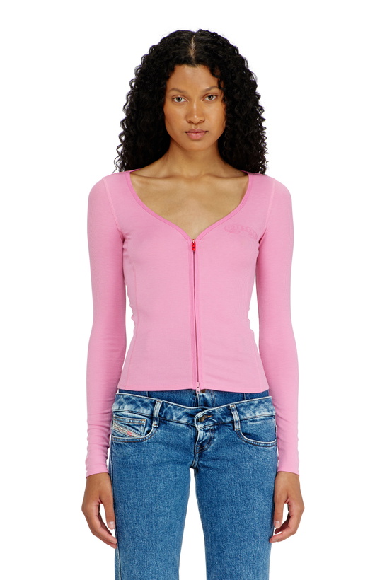 Photo: Diesel Slim V-neck lyocell top with zip - Tops Womens in Pink