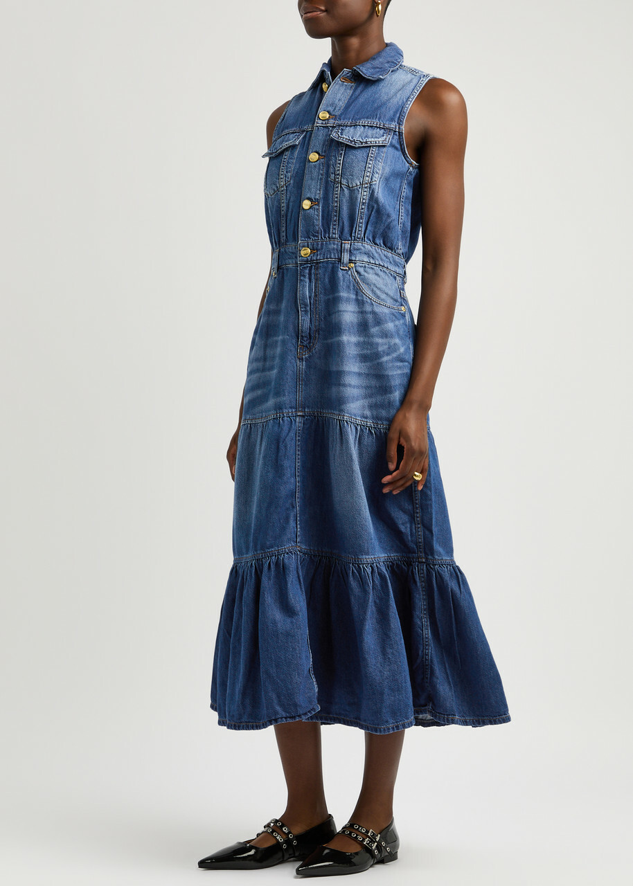 ワンピース Ganni Overdyed Heavy Denim Open-Back Midi Dress Ganni Overdyed Heavy Denim Open Back Midi Dress