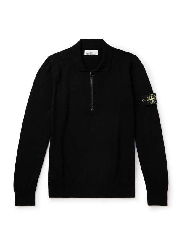 Photo: Stone Island - Logo-Appliquéd Knitted Cotton Half-Zip Sweater - Black