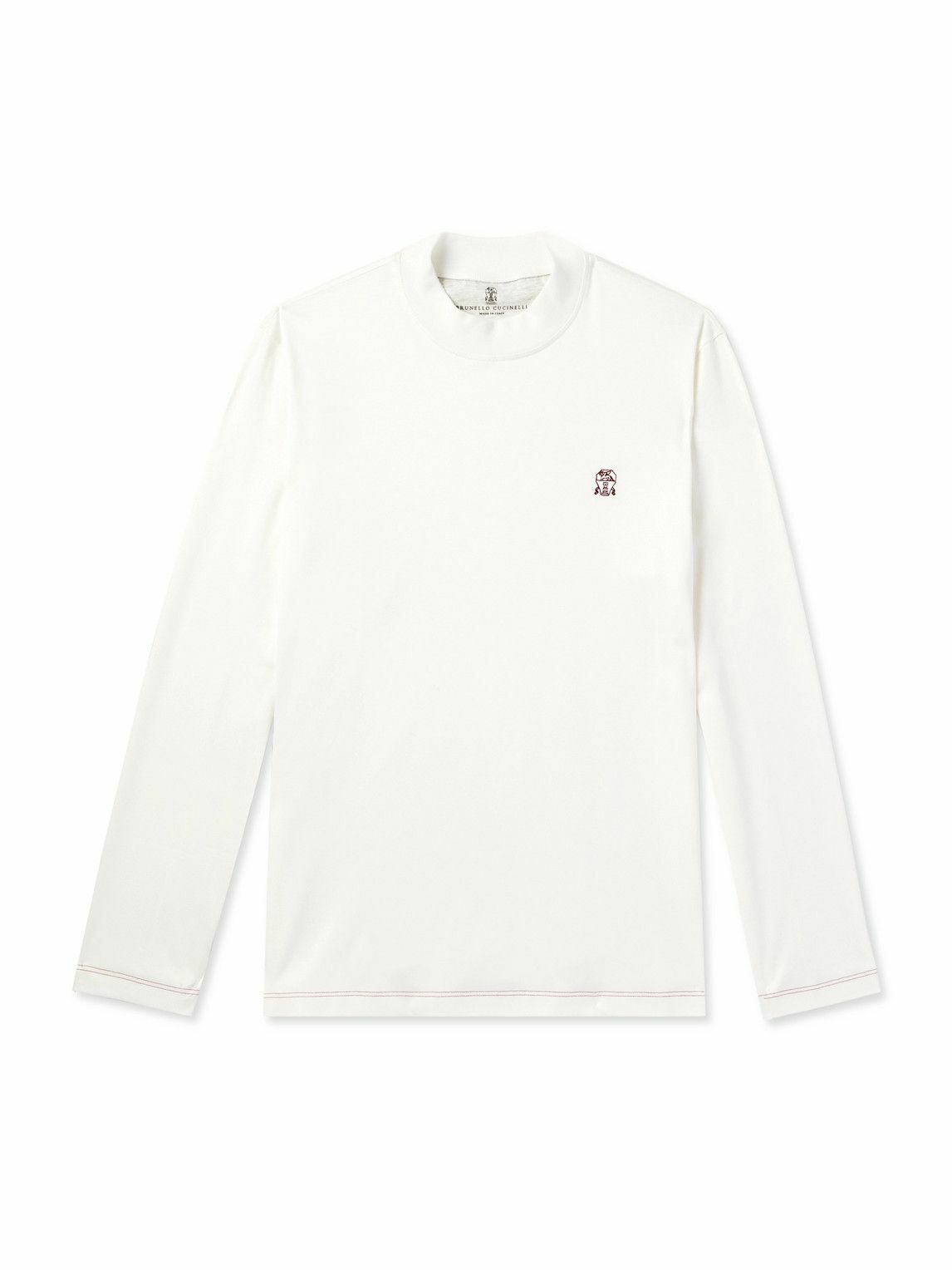 Brunello Cucinelli - Logo-Embroidered Cotton-Jersey Mock