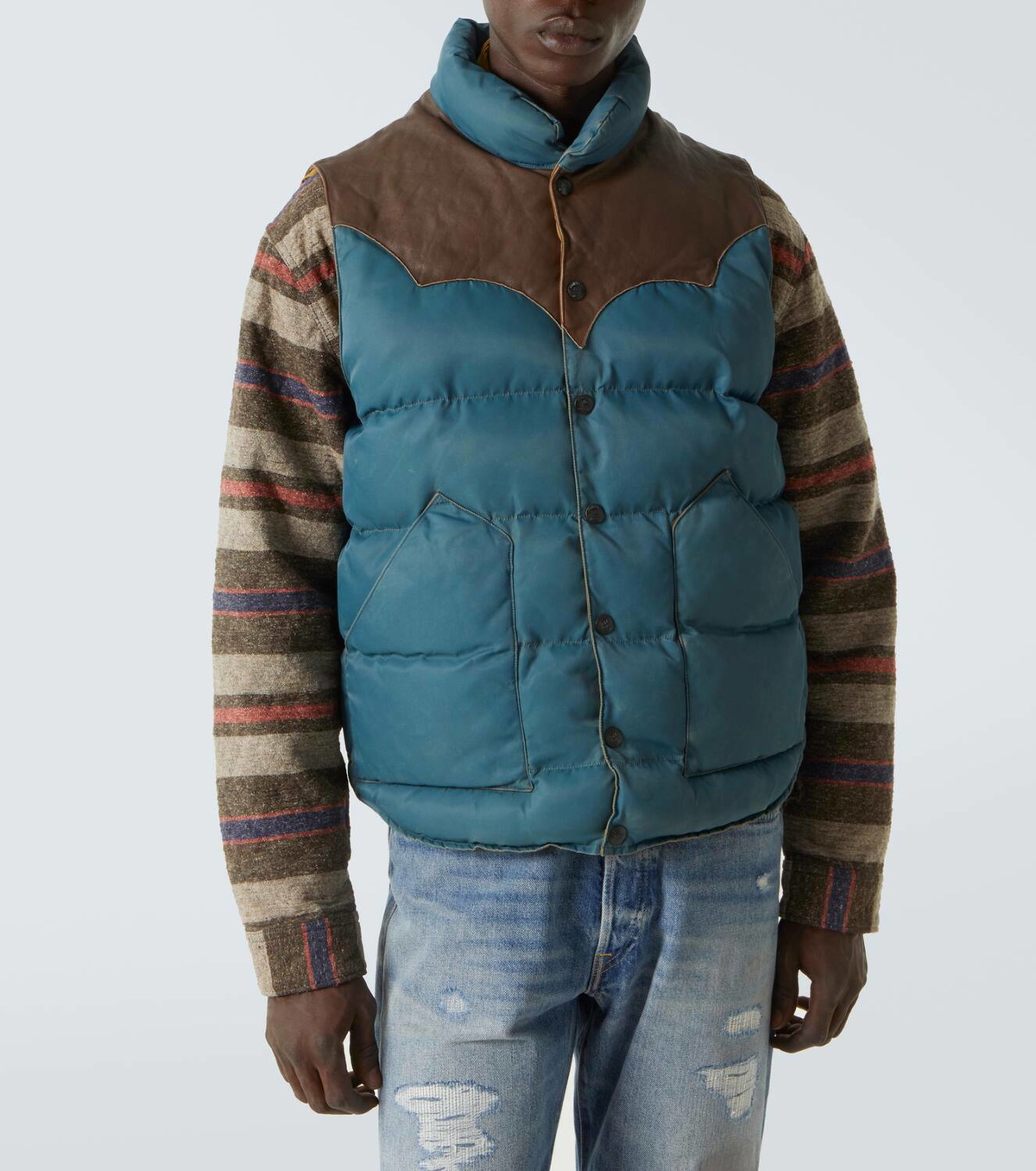 トップス RRL BURMAN VEST RRL Stonely Leather Yoke Vest - Vintage Blue | Vests | Huckberry
