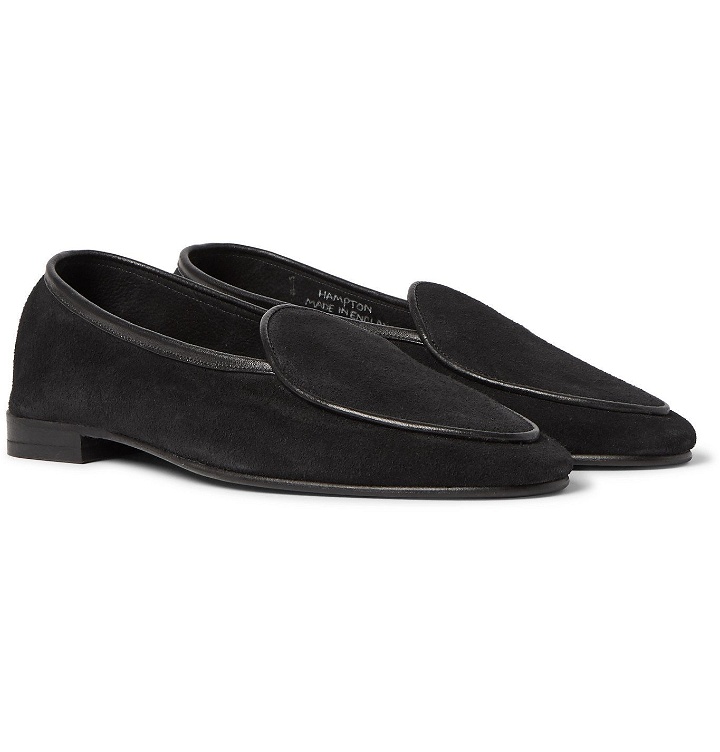 Photo: George Cleverley - Hampton Leather-Trimmed Suede Loafers - Black