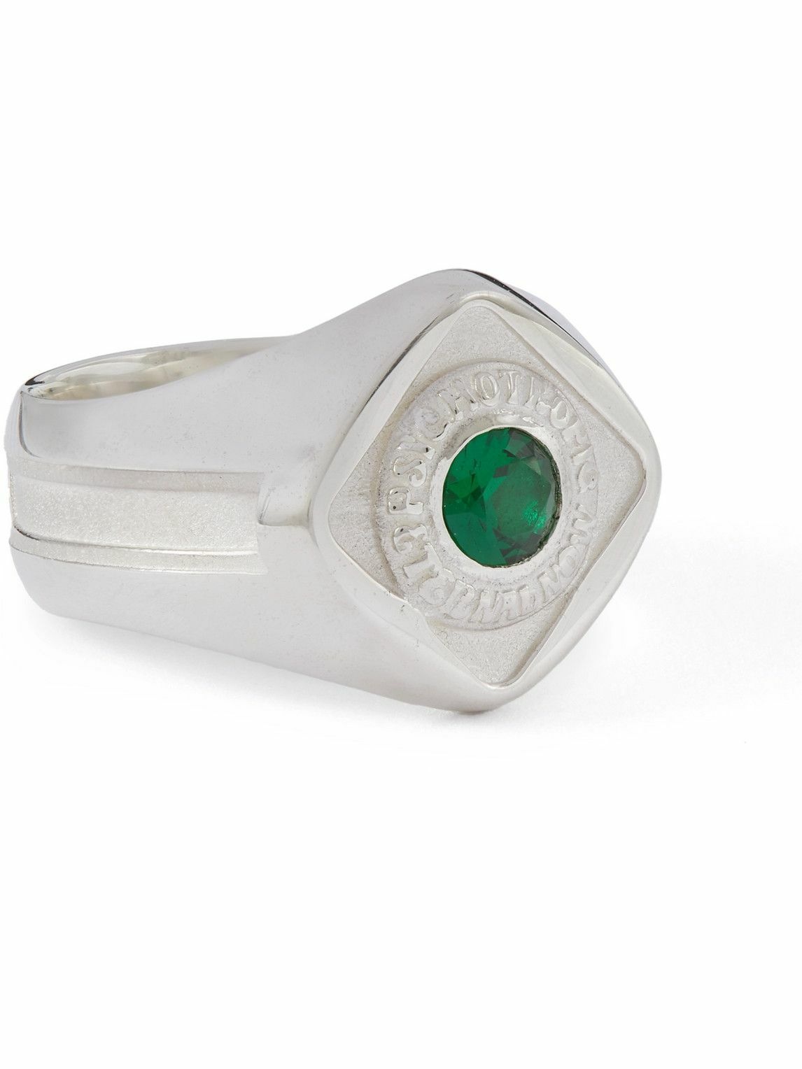 Photo: MAPLE - Psychotropic Sterling Silver Laboratory-Grown Emerald Signet Ring - Silver