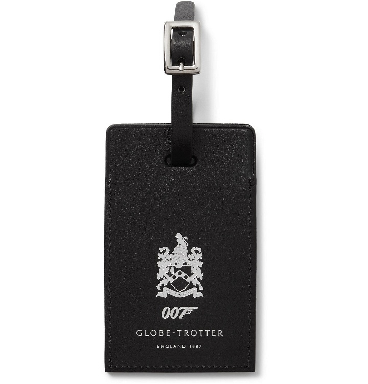 Photo: Globe-Trotter - No Time to Die Printed Leather Luggage Tag - Black