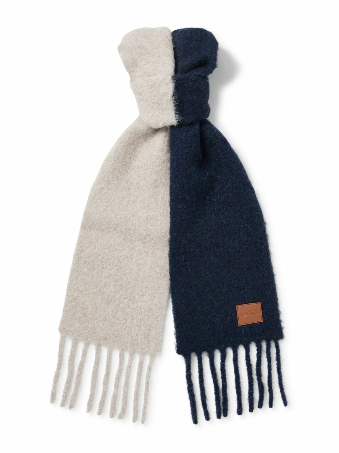 LOEWE - Logo-Appliquéd Fringed Two-Tone Alpaca and Wool-Blend Scarf