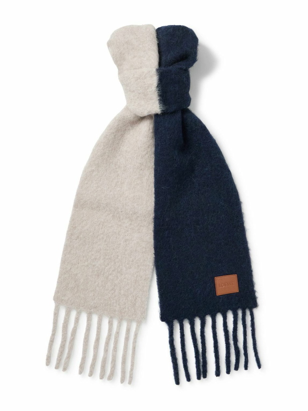 Photo: LOEWE - Logo-Appliquéd Fringed Two-Tone Alpaca and Wool-Blend Scarf