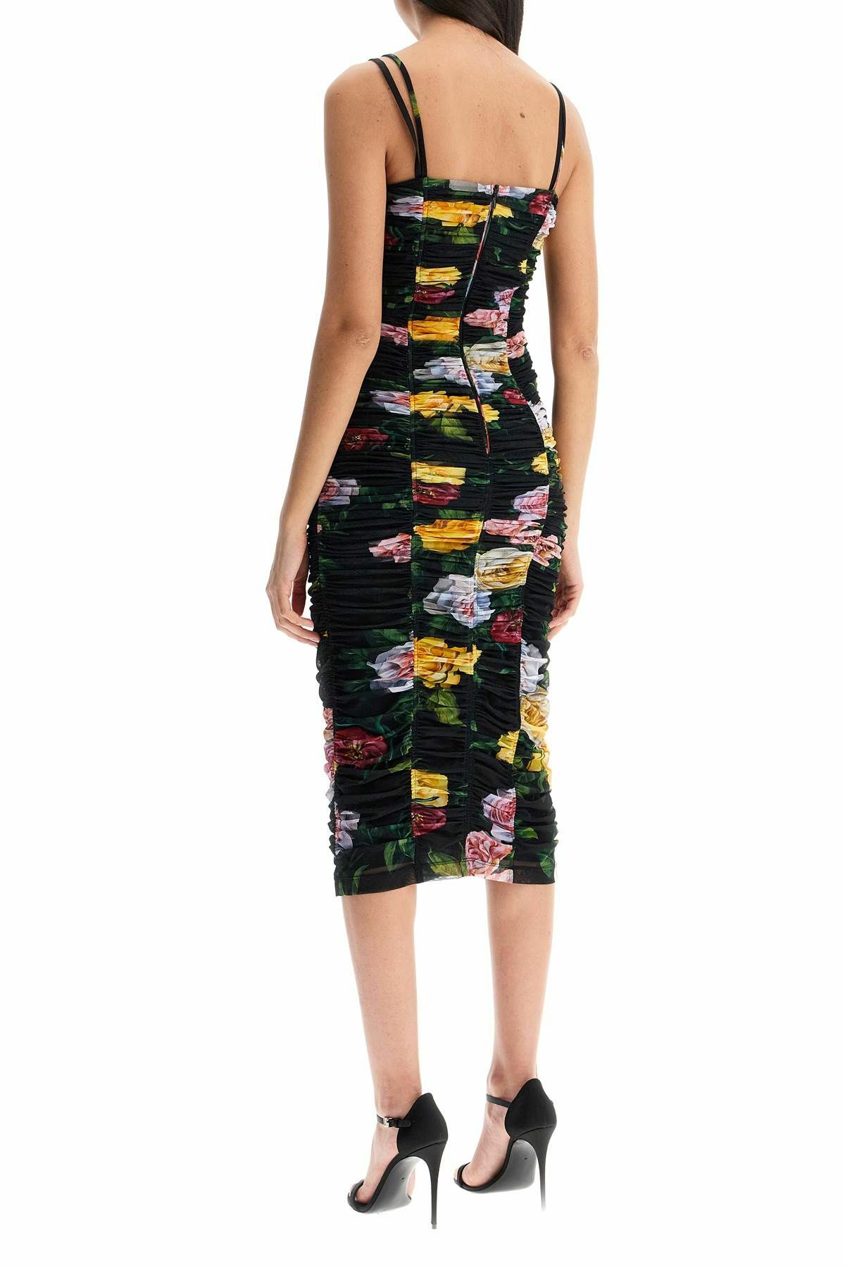 DOLCE & GABBANA black floral midi synthetic dress Black Dolce & Gabbana
