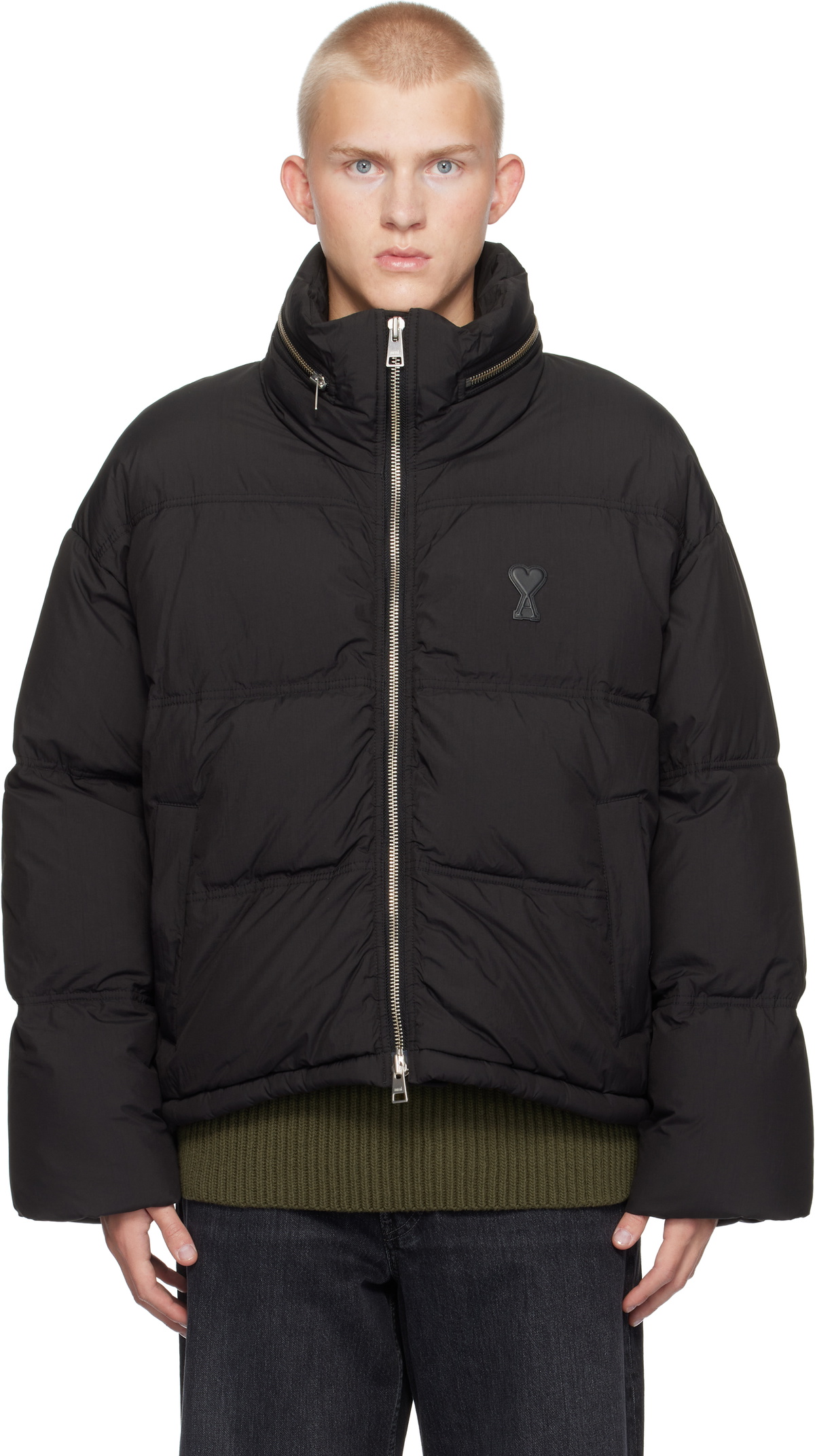 AMI Paris Black Ami de Coeur Down Jacket AMI