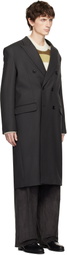 AMI Paris Gray Wool Double Breasted Straight Coat