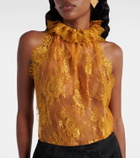 Saint Laurent Silk-trimmed lace bodysuit