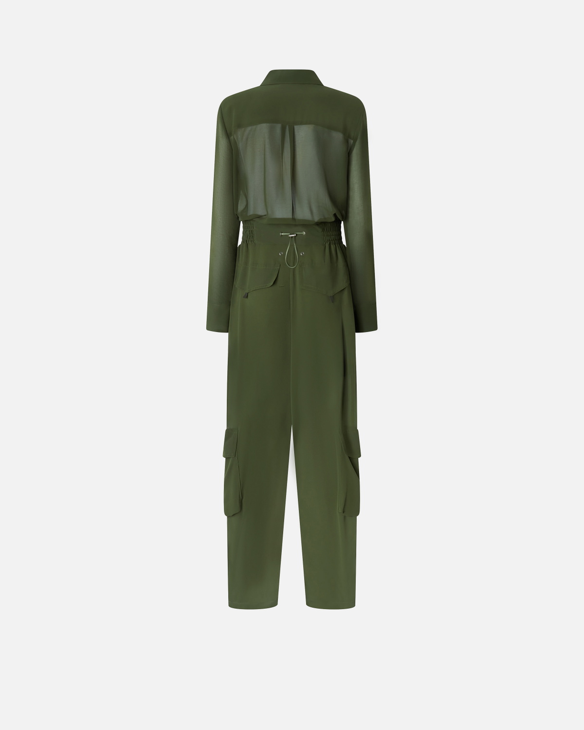 Pinko Georgette Jumpsuit With Cargo Pockets Green Rainforest