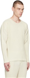 Homme Plissé Issey Miyake White Color Pleats Long Sleeve T-Shirt