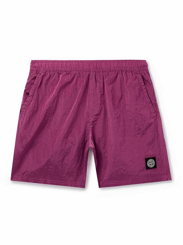 Photo: Stone Island - Logo-Appliquéd Straight-Leg Mid-Length Swim Shorts - Purple