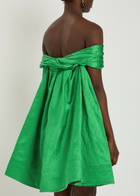 Erdem Embellished Off-the-shoulder Crinkled Satin Mini Dress Green