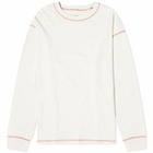 Merely Made Long Sleeve Contrast Stitch T-Shirt in White Melange