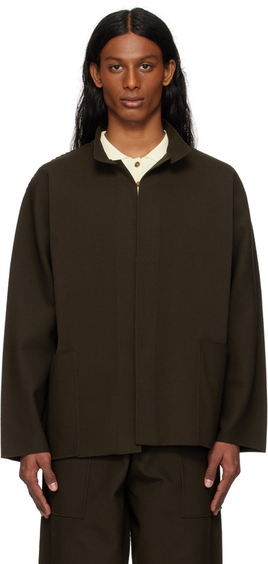 Photo: HOMME PLISSÉ ISSEY MIYAKE Brown Inlaid Knit Jacket