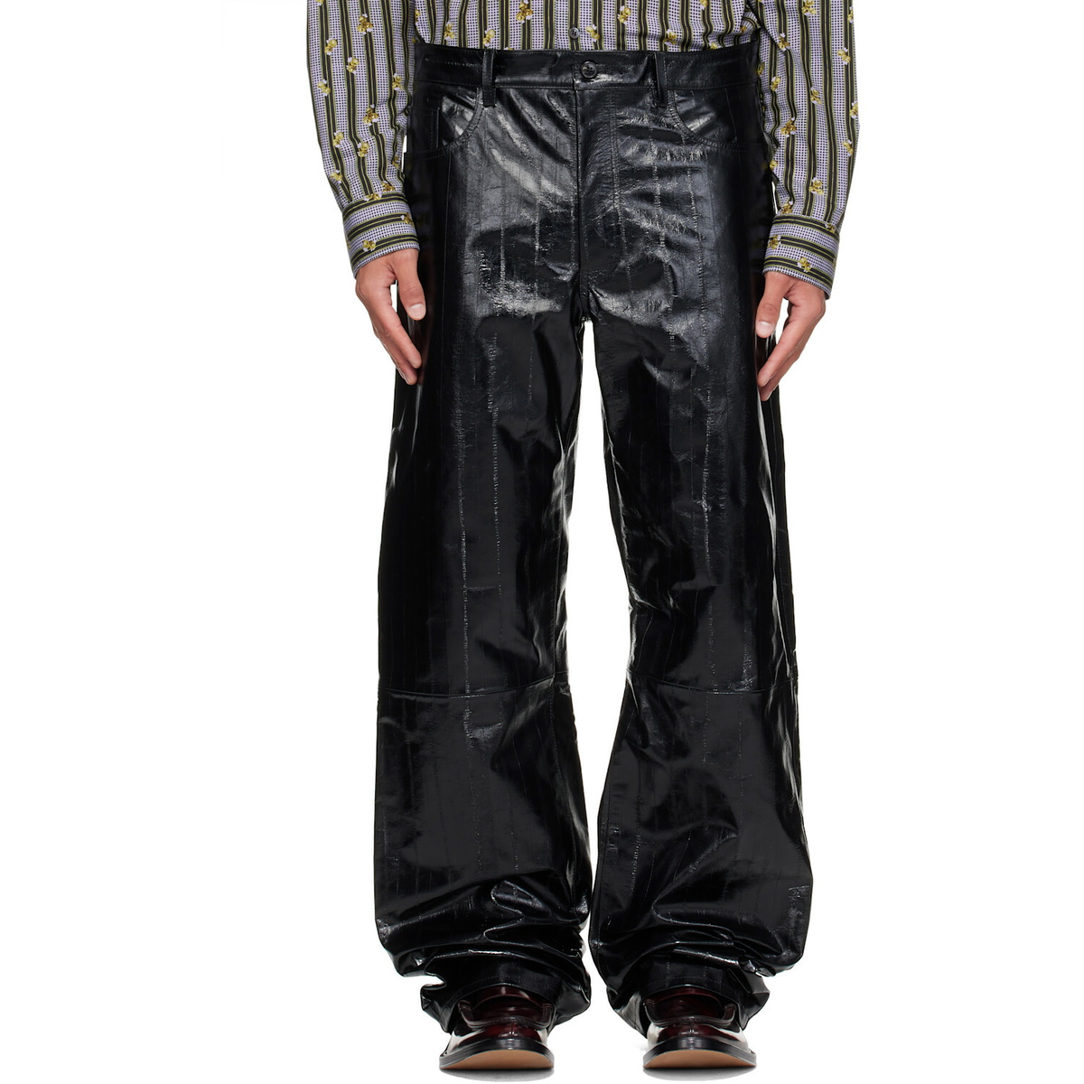 Dries Van Noten Black Loose Leather Pants