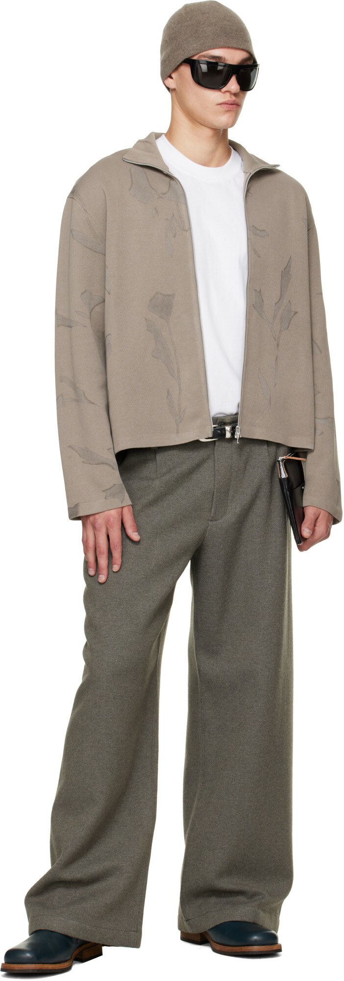 OUR LEGACY Taupe Shrunken Full Zip Sweater