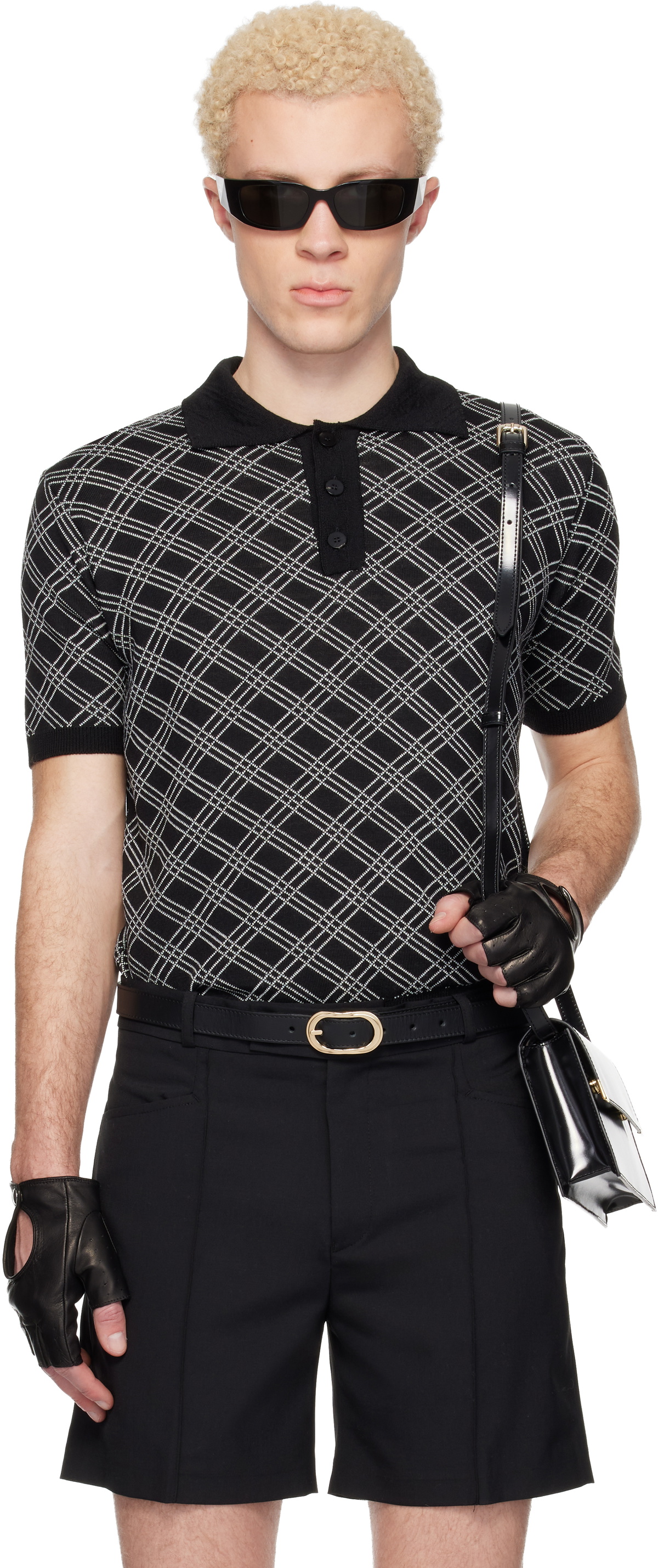Ernest W. Baker Black Check Jacquard Polo