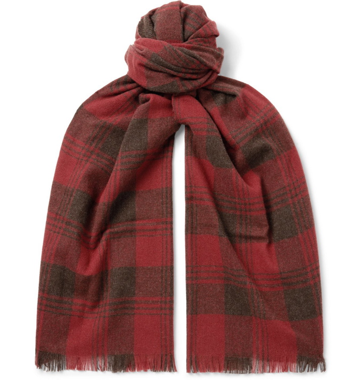 Photo: RRL - Wyatt Fringed Checked Wool and Cashmere-Blend Scarf - Red