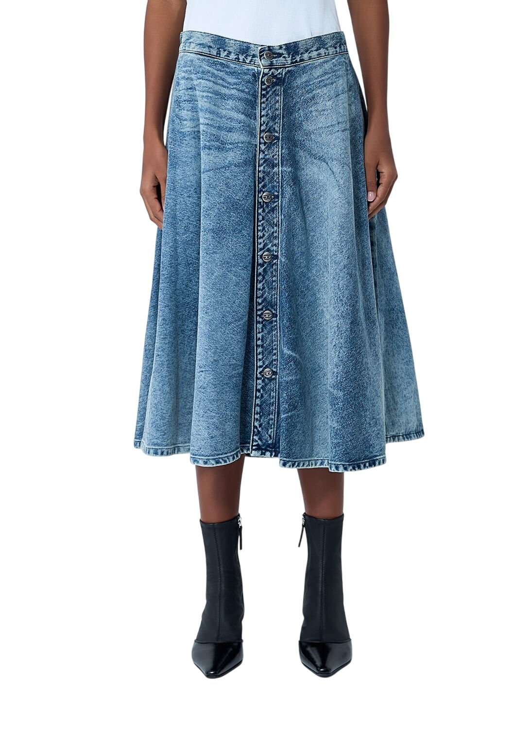 Diesel ディーゼル Black O-Venus Midi Skirt XS Women's Ribbed godet skirt with marble wash | Black | Diesel