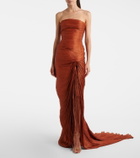 Marmar Halim Pleated taffeta bustier gown and scarf set
