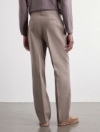 Stòffa - Straight-Leg Pleated Cotton-Twill Trousers - Brown