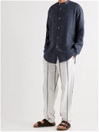 SMR Days - Grandad-Collar Embroidered Linen Shirt - Blue