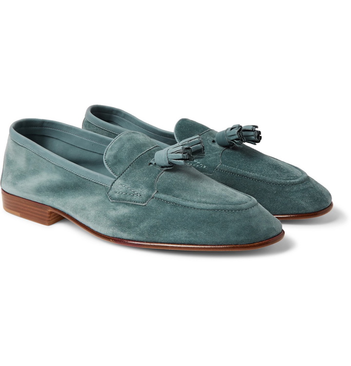 Photo: Edward Green - Portland Leather-Trimmed Suede Tasselled Loafers - Blue