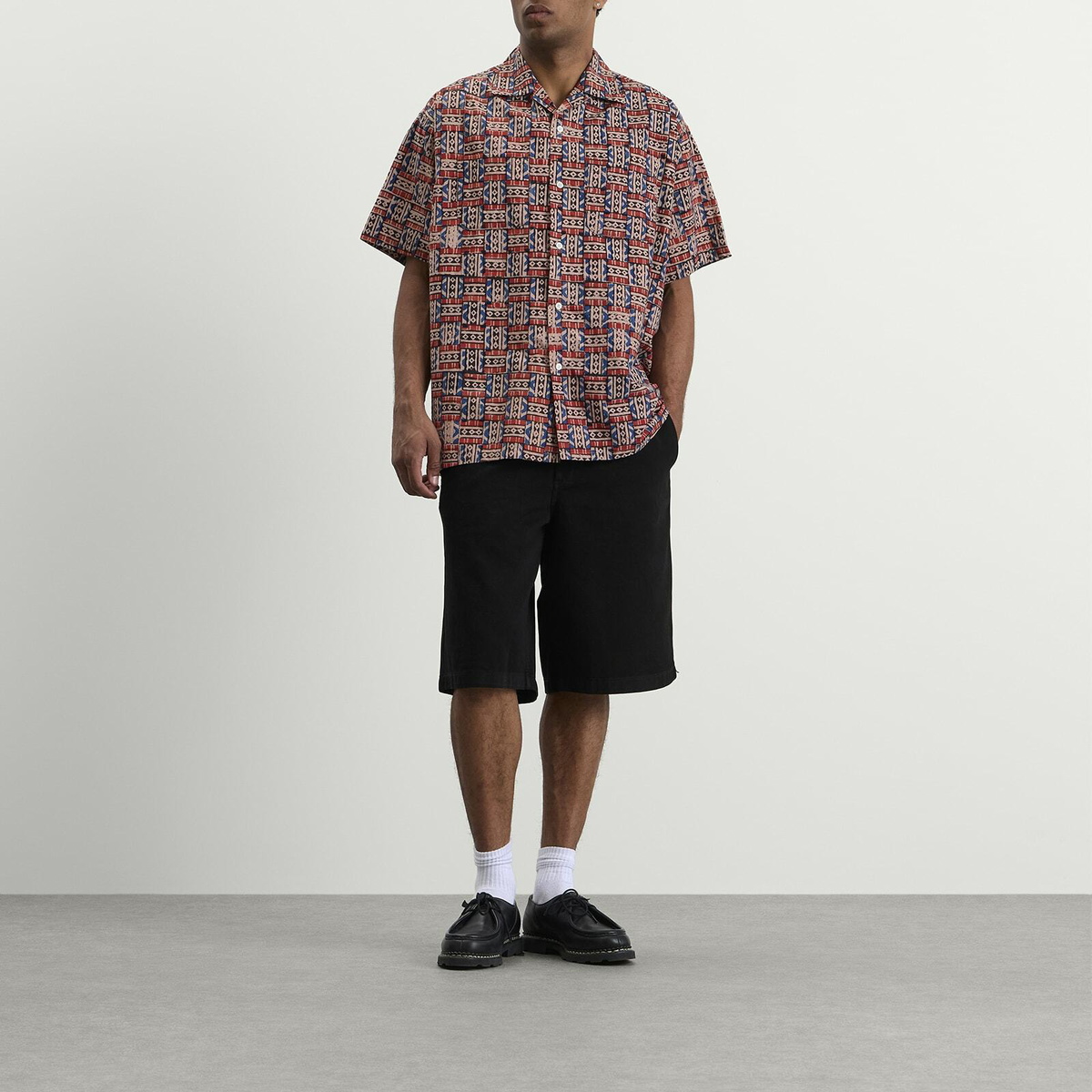 Beams Plus Men's Block Print Open collar Shirt in Red