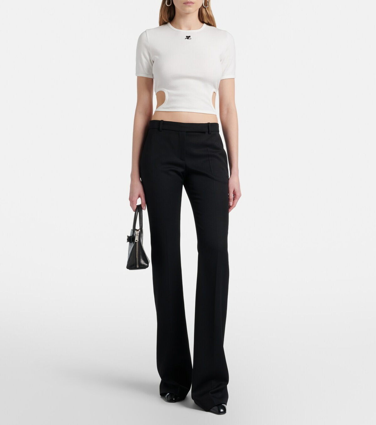 Courrèges Logo cutout tie-back cotton crop top