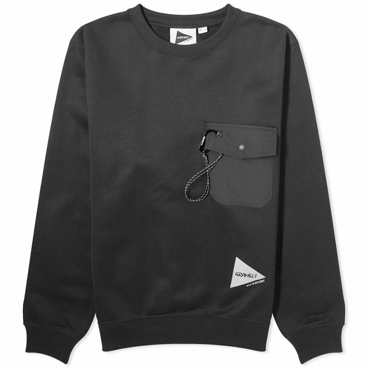 Photo: Gramicci Men's x And Wander Pocket Sweatshirt in Black