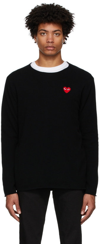 Photo: COMME des GARÇONS PLAY Black & Red Wool Heart Patch Sweater