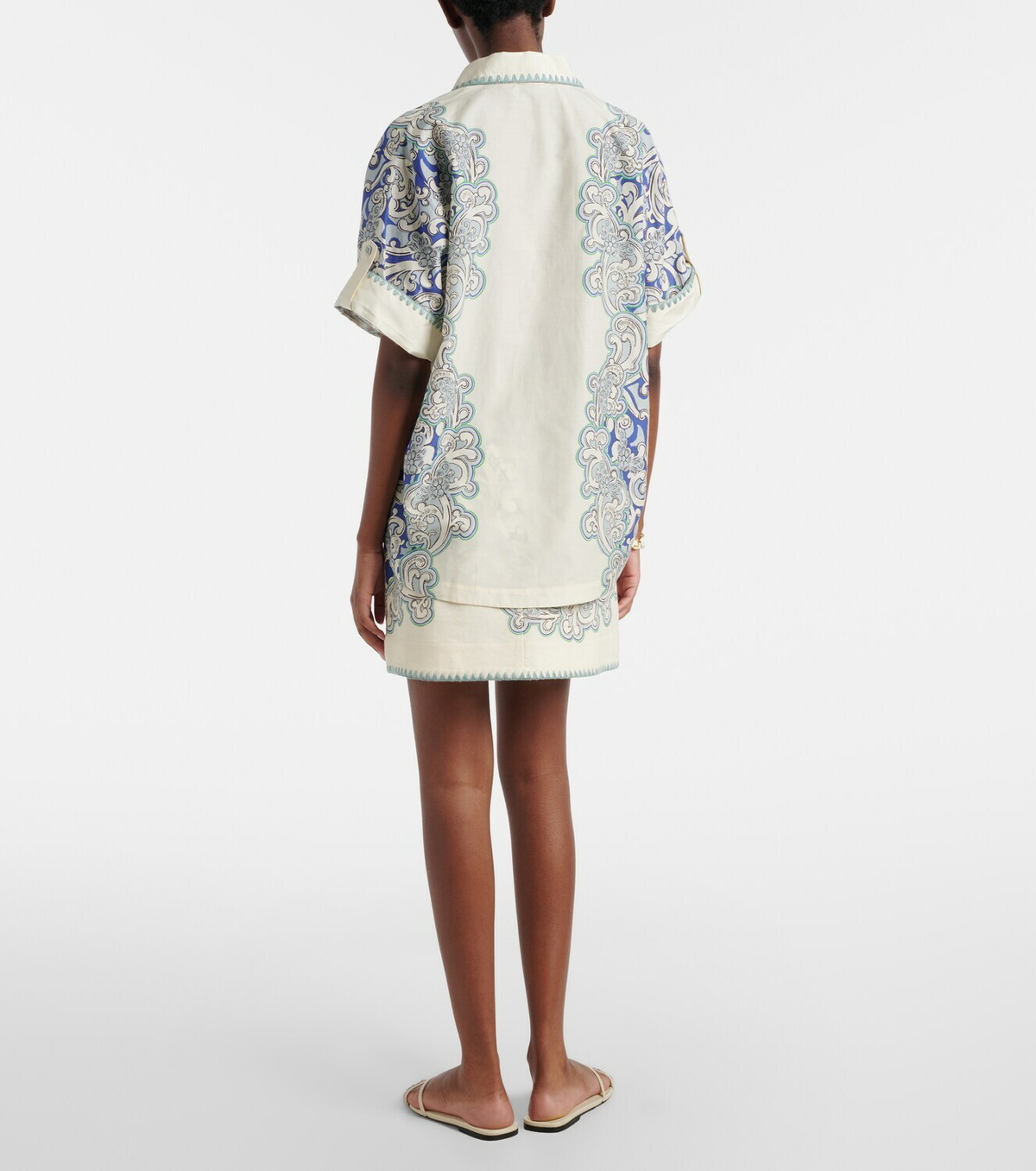 Alémais Printed linen and cotton miniskirt